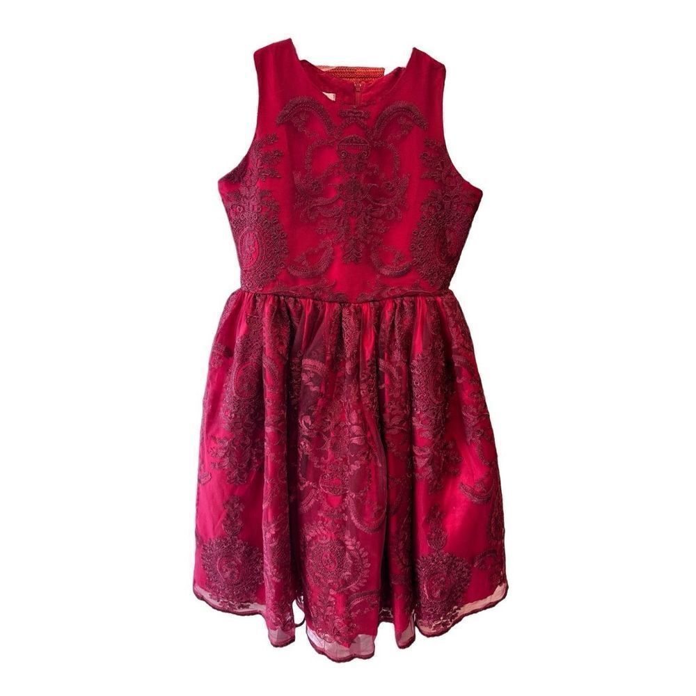 Chasing Fireflies Sz 12 Girls Red Lace Party Dress Fancy Princess‎ Party